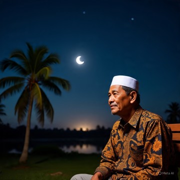 Ilustrasi salat gerhana Bulan. (Meta AI)